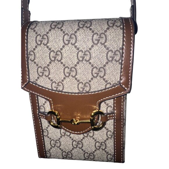 Gucci Horsebit Canvas & Leather Crossbody Bag 7.5x4.5 Inches Adjustable Strap - Picture 2 of 14